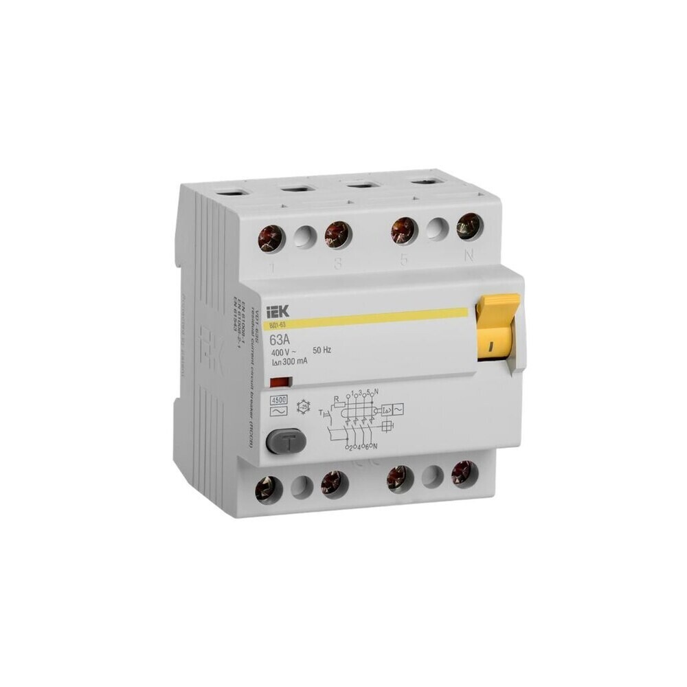 original-10450.jpg УЗО IEK ВД1-63 63А 3P+N тип AC 300 мА 4,5 кА (MDV10-4-063-300) — изображение 1