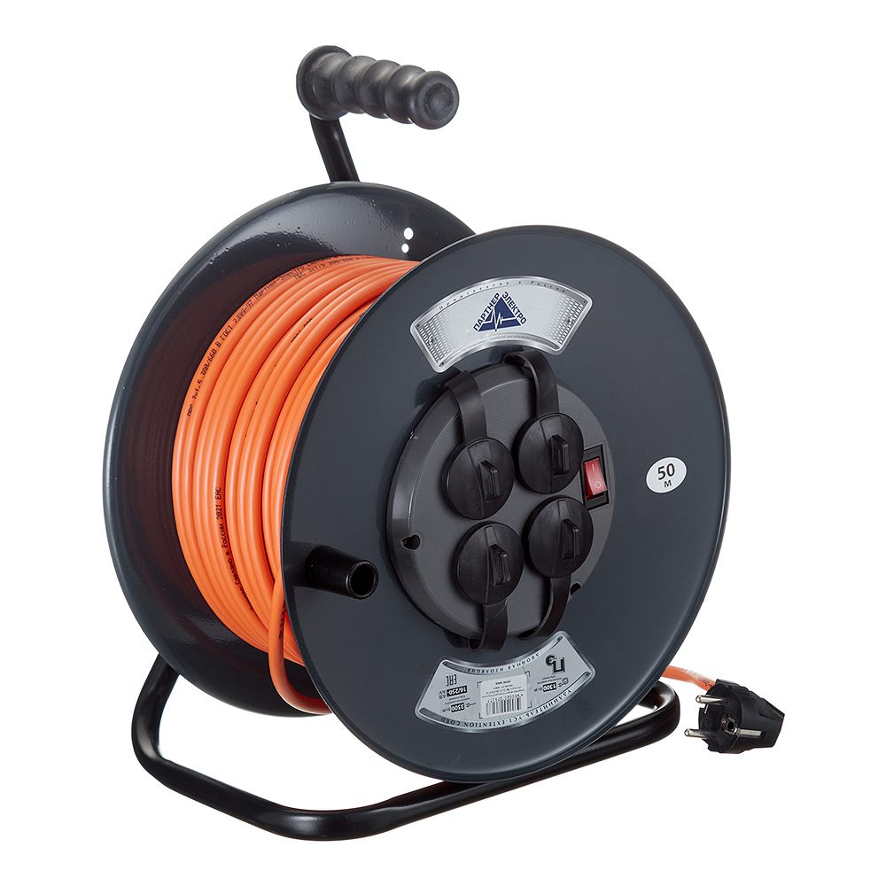 original-11278.jpg Удлинитель Партнер Электро с заземлением 50 м на катушке металл 3,5 кВт 4 розетки ПВС 3х1,5 кв.мм IP44 — изображение 1