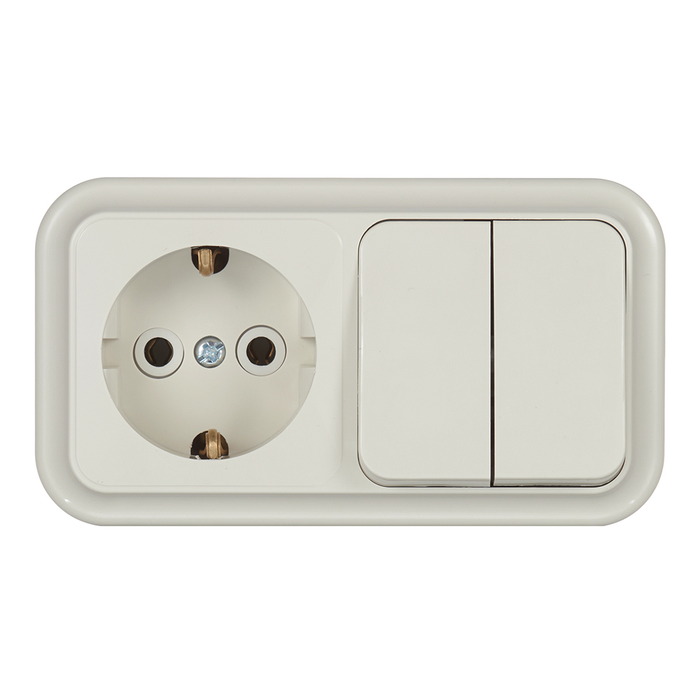 original-11544.jpg Блок выключатель и розетка Svet двухклавишный накладной бежевый (EV0362-5222) — изображение 1