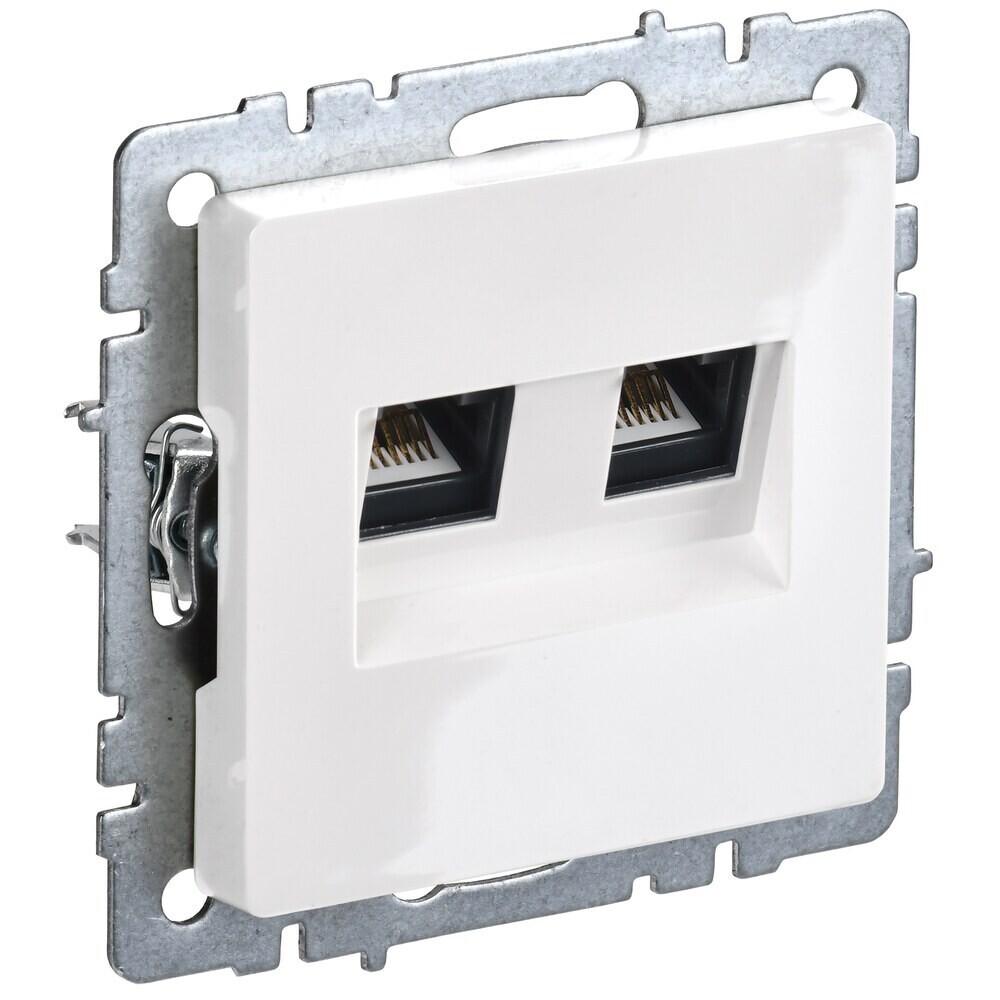 original-11644.jpg Розетка компьютерная IEK Brite РК10-2-БрБ встраиваемая белая 2хRJ45 (BR-K20-1-K01) — изображение 1