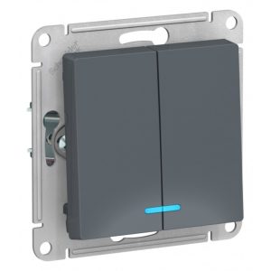 Выключатель Systeme Electric AtlasDesign двухклавишный встраиваемый грифель с подсветкой (ATN000753)