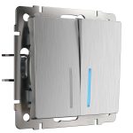 Выключатель Werkel двухклавишный встраиваемый серебряный рифленый с подсветкой (a051369)