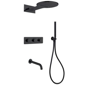 Душевая система Abber Wasser Kreis встраиваемая с верхним душем с лейкой со смесителем черная матовая (AF8150B)