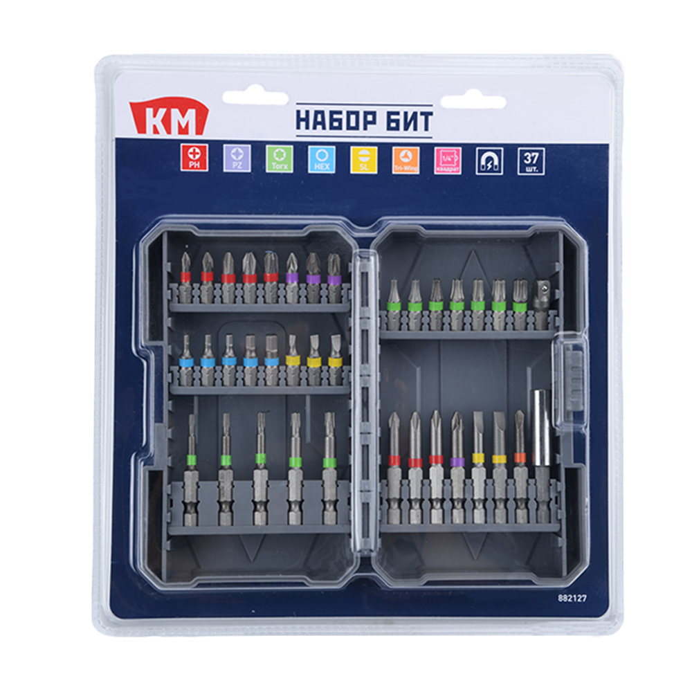 original-1417.jpg Набор бит КМ (882127) PH/PZ/SL/TORX/HEX/Tri-Wing 25/50 мм с магнитным держателем (37 шт.) — изображение 1