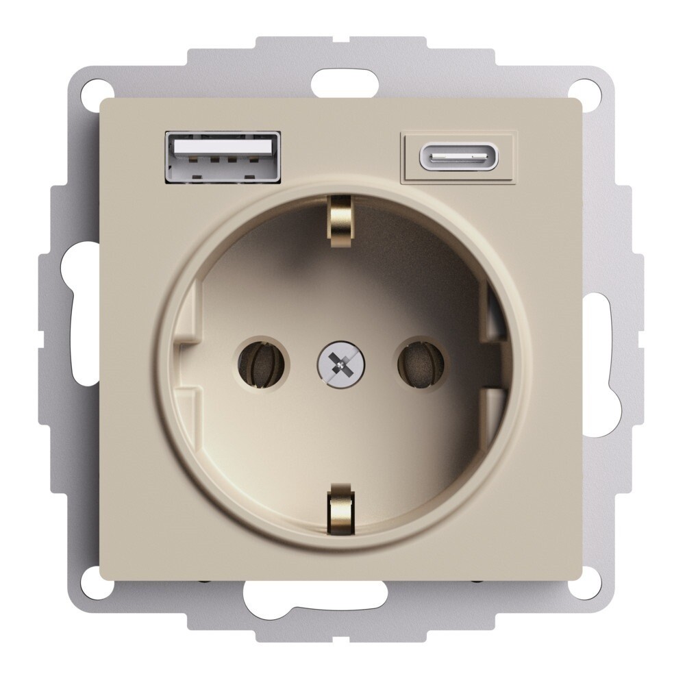 original-1466.jpg Розетка USB Systeme Electric AtlasDesign встраиваемая песочная USB-A/ Type-C (ATN001232) — изображение 1