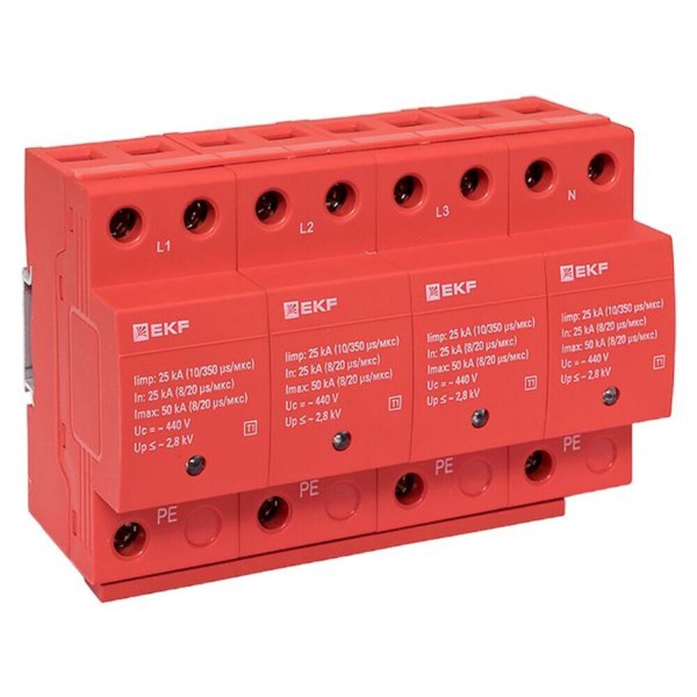 original-1521.jpg Ограничитель напряжения модульный EKF (spd-t1-4p) T1 275 В 25 А тип AC 4P — изображение 1
