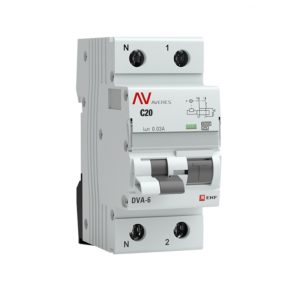 Автомат дифференциальный EKF Averes DVA-6 20А 1P+N тип A 30 мА 6 кА (rcbo6-1pn-20C-30-a-av)