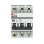 Автоматический выключатель модульный EKF Basic ВА 47-29 3P 50А тип C 4,5 кА 400 В (mcb4729-3-50C)