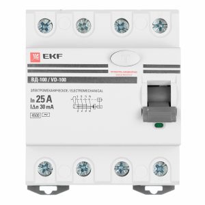 УЗО EKF PROxima ВД-100 25А 3P+N тип AC 30 мА 4,5 кА (elcb-4-25-30-em-pro)