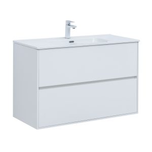 Тумба под раковину Lavelly Cube 100 см подвесная белый глянец (00316670)