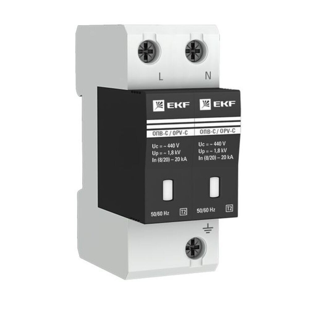 original-17090.jpg Ограничитель напряжения модульный EKF (opv-c2) 400 В 20 А тип AC 2P — изображение 1