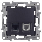 Розетка компьютерная/ телефонная Legrand Etika встраиваемая антрацит RJ11/ RJ45 (672652)