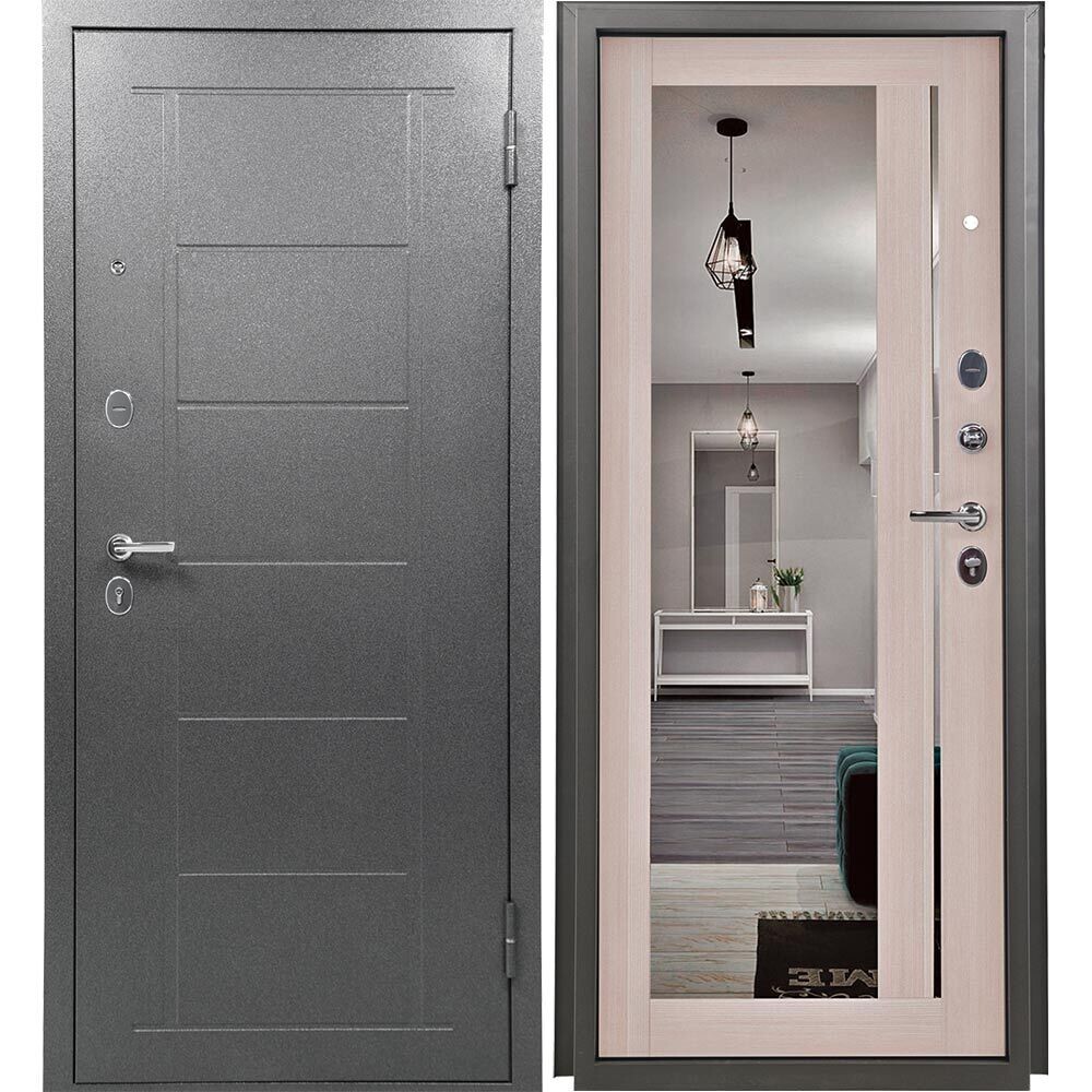 original-18445.jpg Дверь входная Промет Титан правая букле графит - беленый дуб с зеркалом 960х2050 мм — изображение 1