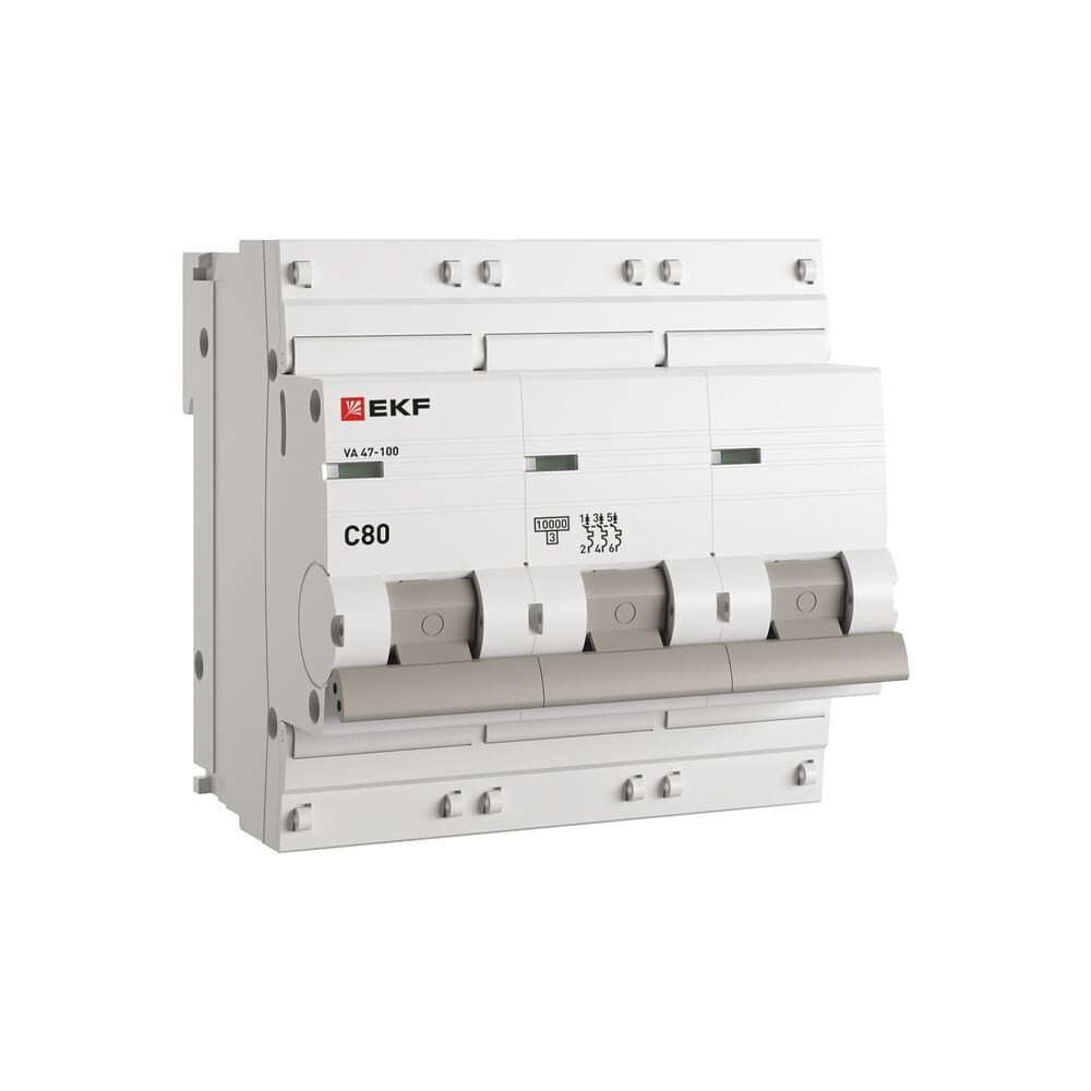original-19694.jpg Автоматический выключатель модульный EKF PROxima ВА 47-100 3P 80А тип C 10 кА 400 В (mcb47100-3-80C-pro) — изображение 1
