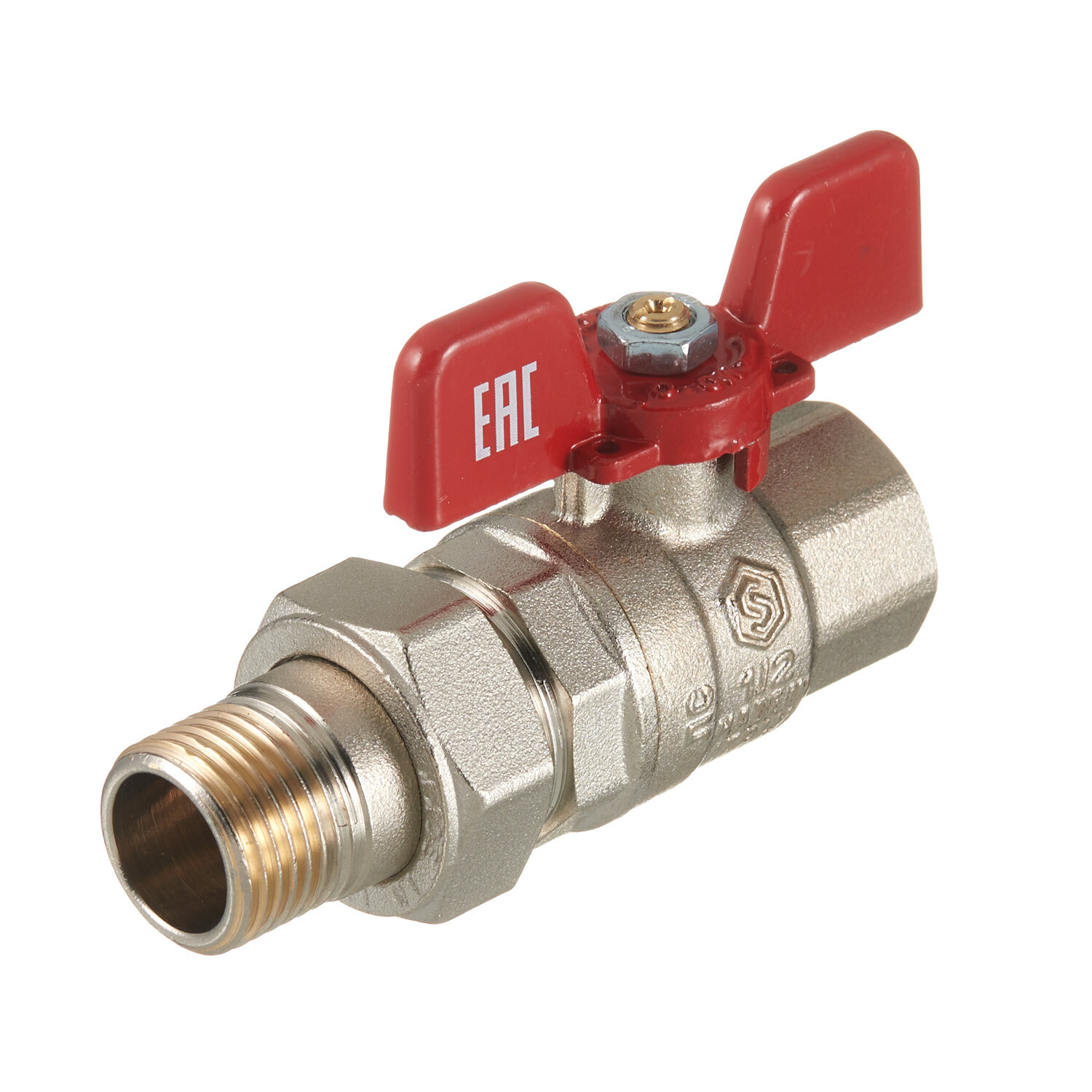 original-20469.jpg Кран шаровой латунный Stout SVB 1/2 ВР(г) х 1/2 НР(ш) полнопроходной бабочка со сгоном прямой (SVB-1007-200015) — изображение 1