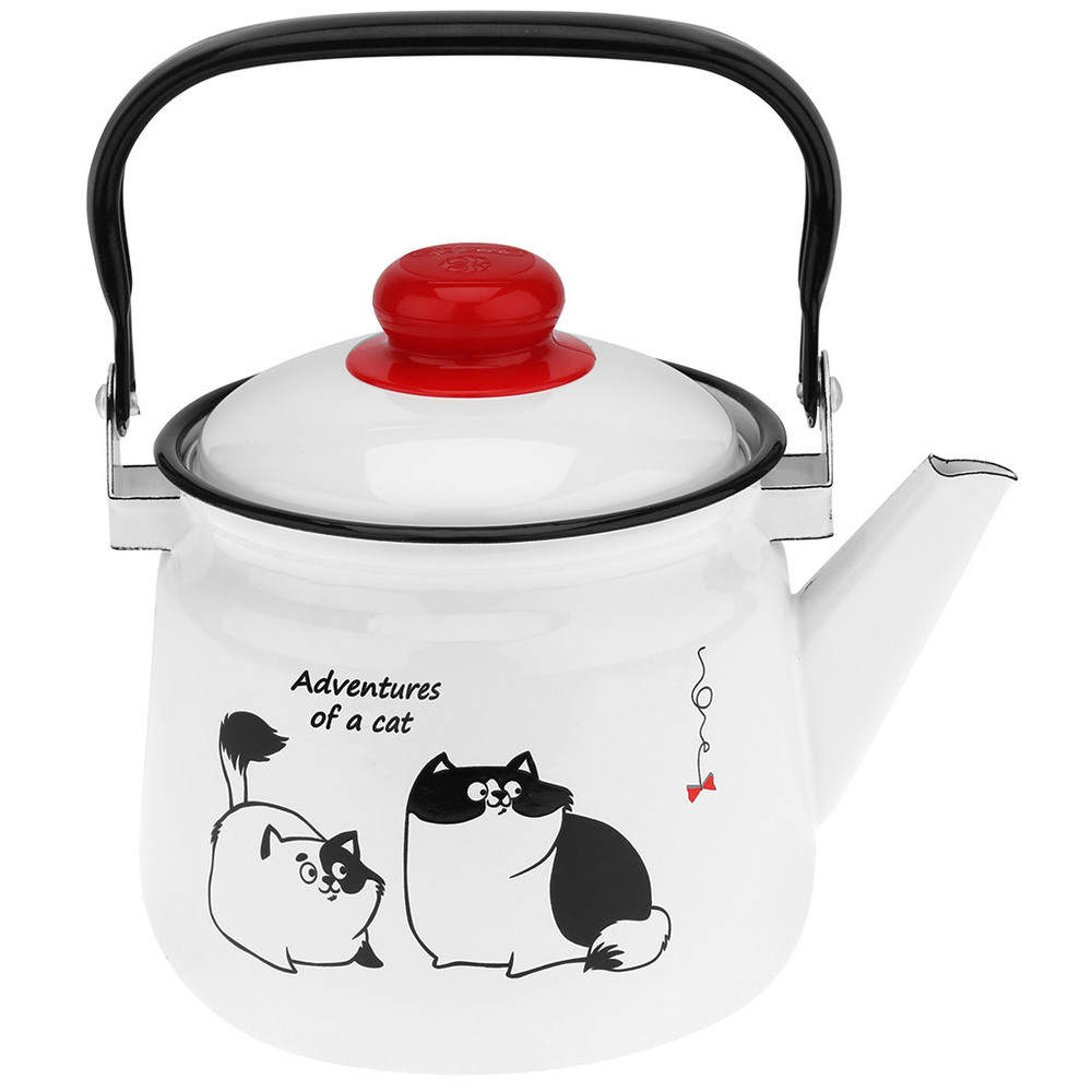 original-20837.jpg Чайник эмалированный Магнитогорская эмаль Коты 2,5 л белый — изображение 1