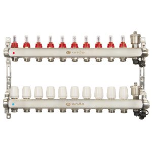 Коллекторная группа с расходомерами Ondo 1 ВР(г) х 10 выходов 3/4 НР(ш) ЕК х 1 ВР(г)