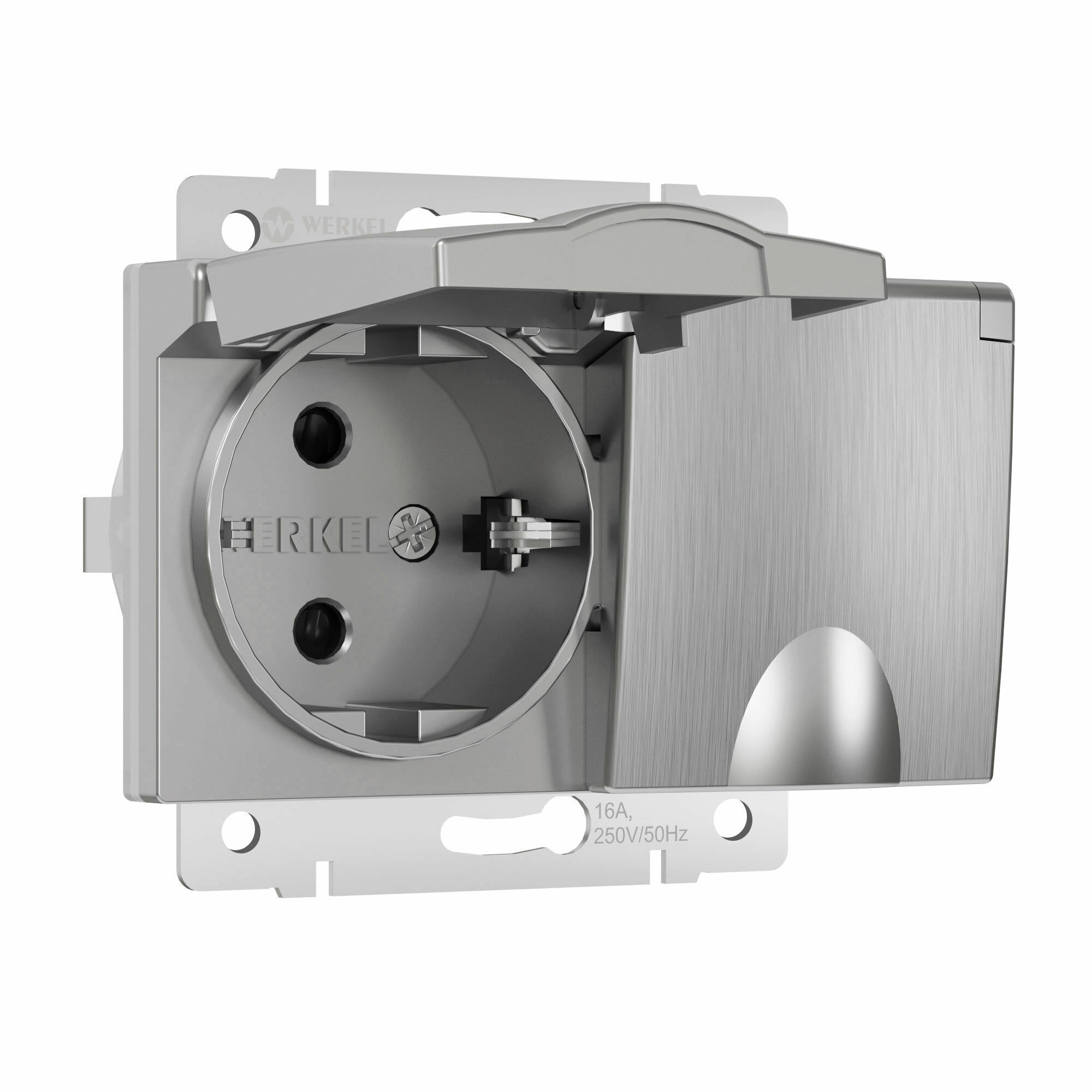 original-24123.jpg Розетка Werkel встраиваемая серебряная рифленая со шторками с крышкой (a057288) — изображение 1