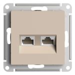 Розетка компьютерная Systeme Electric AtlasDesign встраиваемая песочная 2хRJ45 (ATN001285)