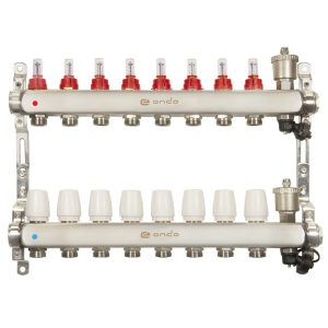 Коллекторная группа с расходомерами Ondo 1 ВР(г) х 8 выходов 3/4 НР(ш) ЕК х 1 ВР(г)