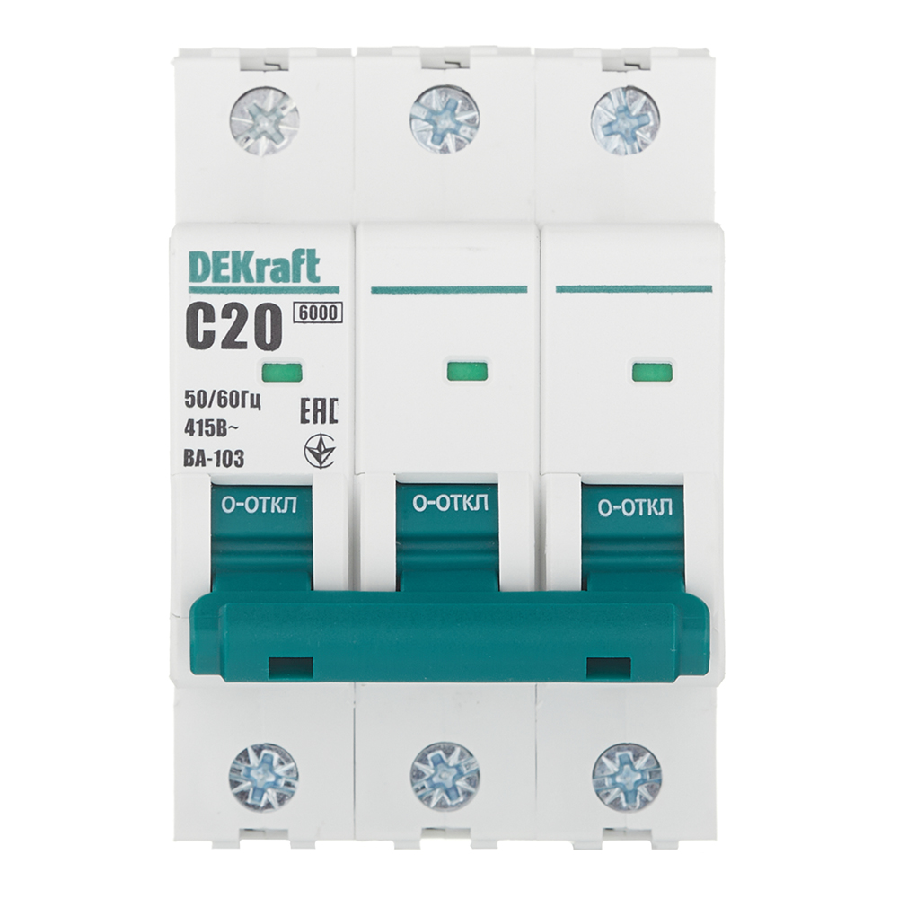 original-27409.jpg Автоматический выключатель модульный Dekraft BA-103 3P 20А тип C 6 кА 230/400 В (12306DEK) — изображение 1