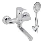 Смеситель для ванны Milardo Demi хром однорычажный со средним изливом с лейкой (DEMSB02M02)