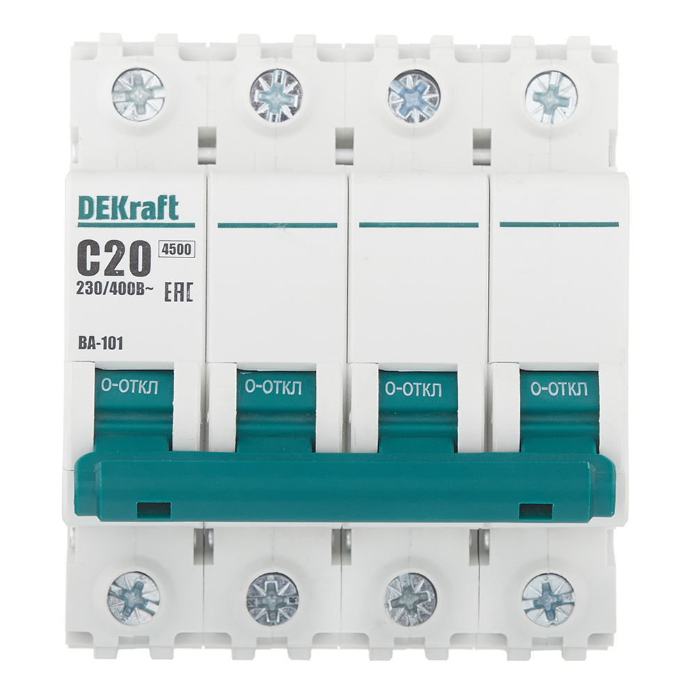 original-27752.jpg Автоматический выключатель модульный Dekraft BA-101 4Р 20А тип C 4,5 кА 230/400 В (11091DEK) — изображение 1