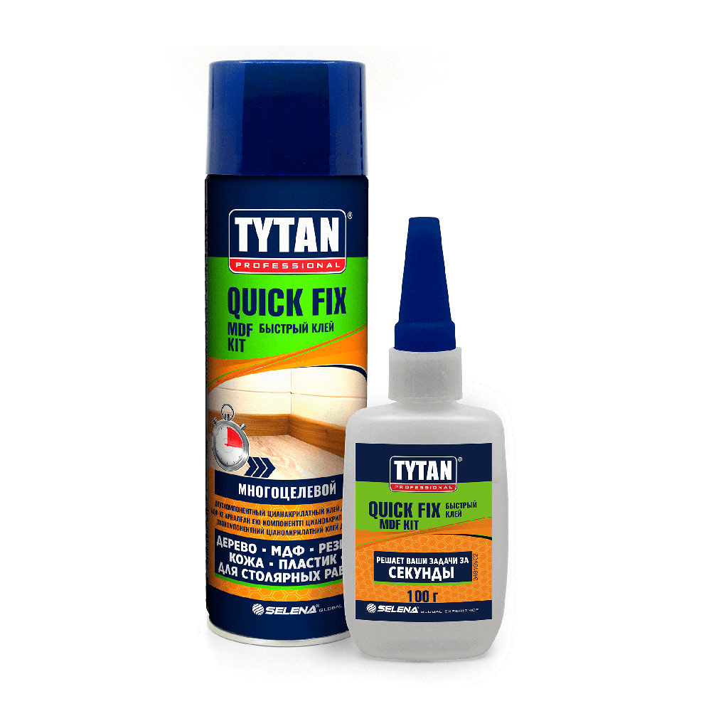 original-29632.jpg Клей цианоакрилатный Tytan Quick Fix для МДФ двухкомпонентный прозрачный 400 мл + 100 г — изображение 1