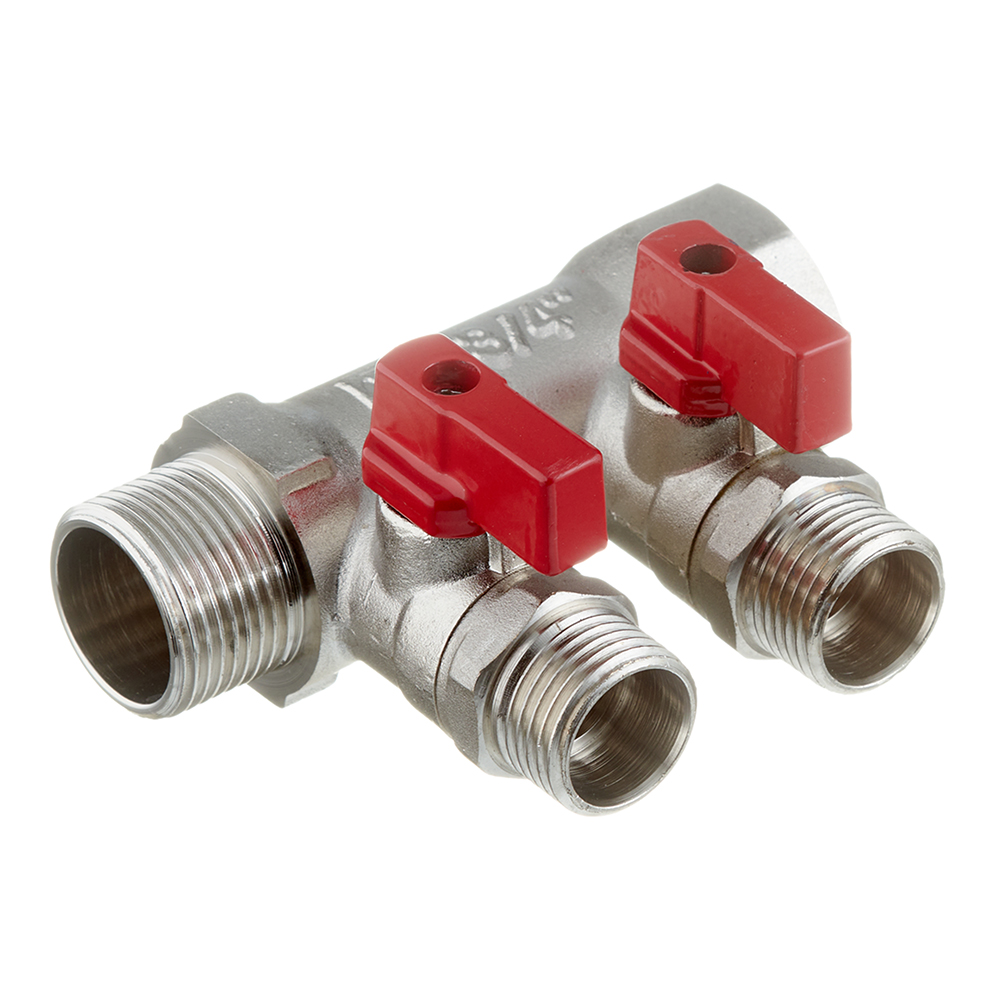 original-29647.jpg Коллектор Valtec 3/4 ВР(г) х 2 выхода 1/2 НР(ш) х 3/4 НР(ш) с шаровыми кранами (VTc.580.N.0502) — изображение 1