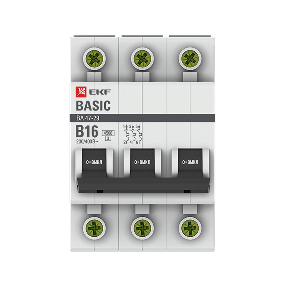 original-29703.jpg Автоматический выключатель модульный EKF Basic ВА 47-29 3P 16А тип B 4,5 кА 400 В (mcb4729-3-16-B) — изображение 1
