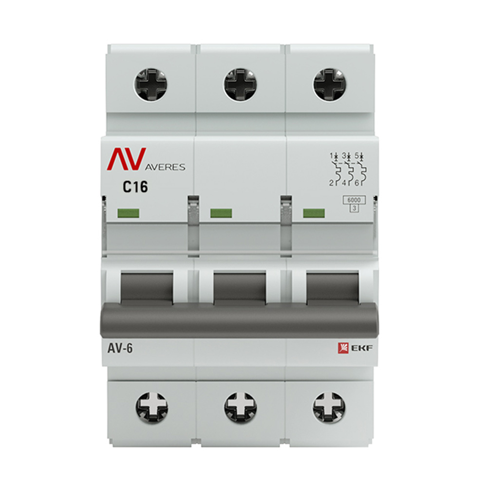 original-30210.jpg Автоматический выключатель модульный EKF Averes AV-6 3Р 16А тип C 6 кА 400 В (mcb6-3-16C-av) — изображение 1