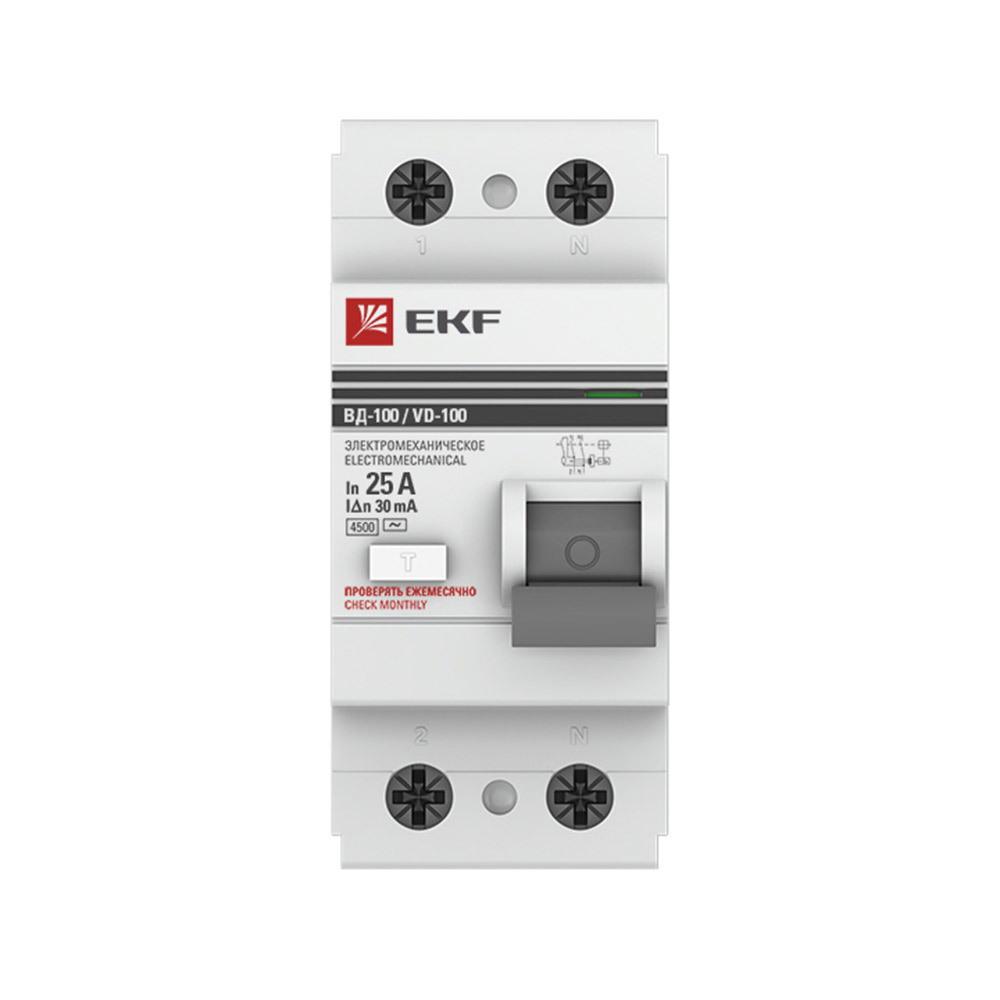 original-31253.jpg УЗО EKF PROxima ВД-100 25А 1P+N тип AC 30 мА 4,5 кА (elcb-2-25-30-em-pro) — изображение 1