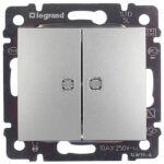 Выключатель Legrand Valena двухклавишный встраиваемый алюминий с подсветкой (694344)