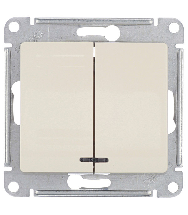 original-32468.jpg Выключатель Systeme Electric Glossa двухклавишный встраиваемый бежевый с подсветкой (GSL000253) — изображение 1