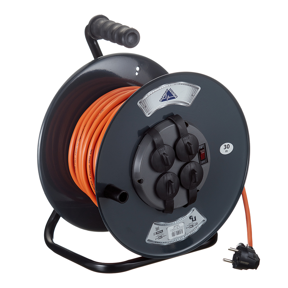 original-35274.jpg Удлинитель Партнер Электро с заземлением 30 м на катушке металл 3,5 кВт 4 розетки ПВС 3х1,5 кв.мм IP44 — изображение 1