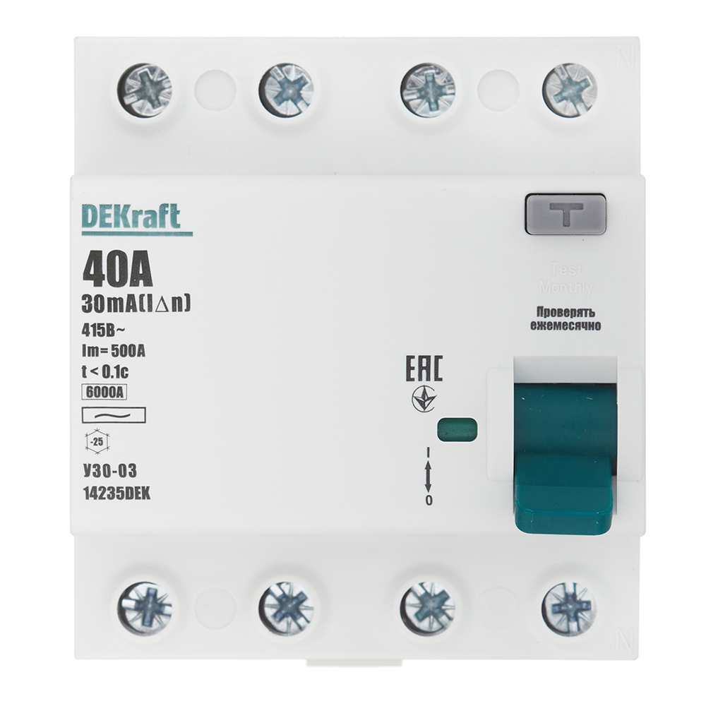 original-3579.jpg УЗО Dekraft УЗО-03 40А 3P+N тип AC 30 мА 6 кА компактное (14235DEK) — изображение 1