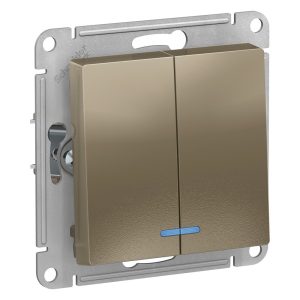 Выключатель Systeme Electric AtlasDesign двухклавишный встраиваемый шампань с подсветкой (ATN000553)