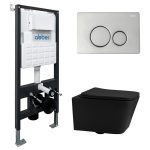 Комплект инсталляции Abber с унитазом Rechteck с кнопкой хром и сиденьем микролифт (AC1201MB-AC0105-AC0121)