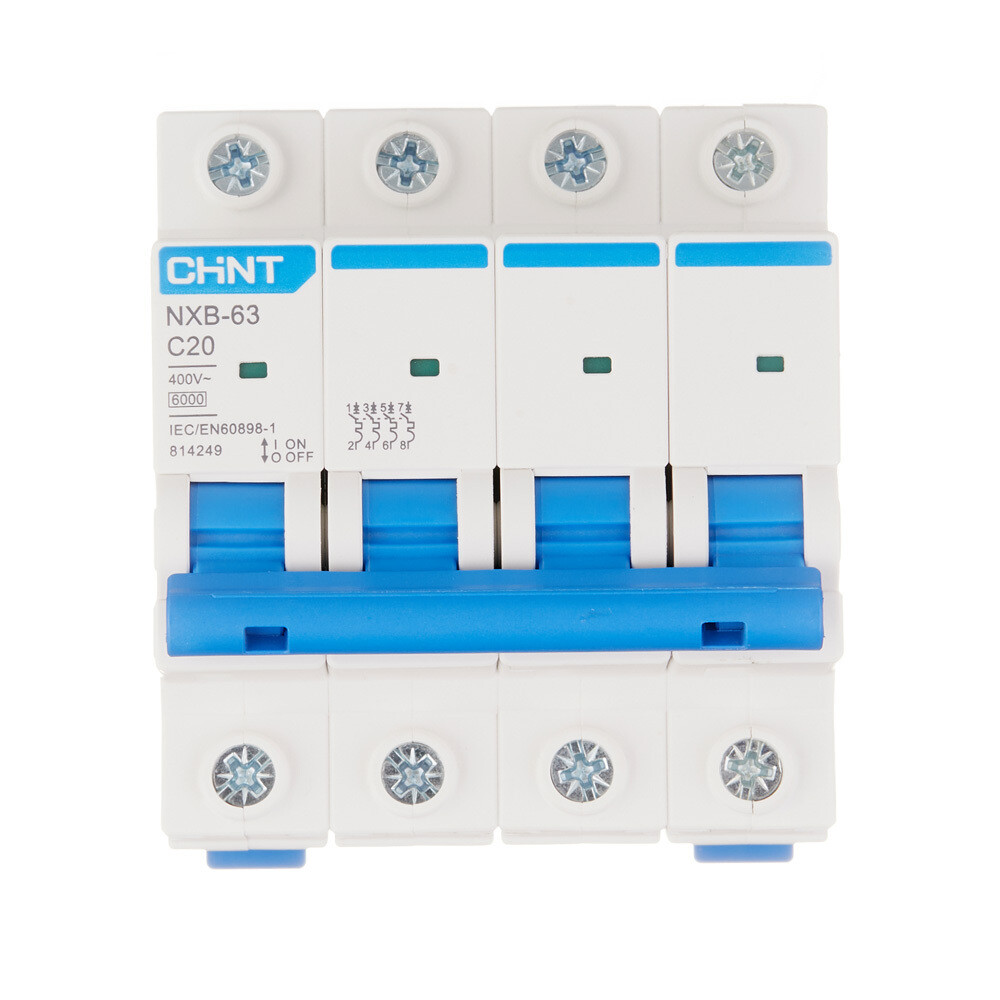 original-4073.jpg Автоматический выключатель модульный Chint NXB-63 4P 20А тип C 6 кА 400 В (814249) — изображение 1
