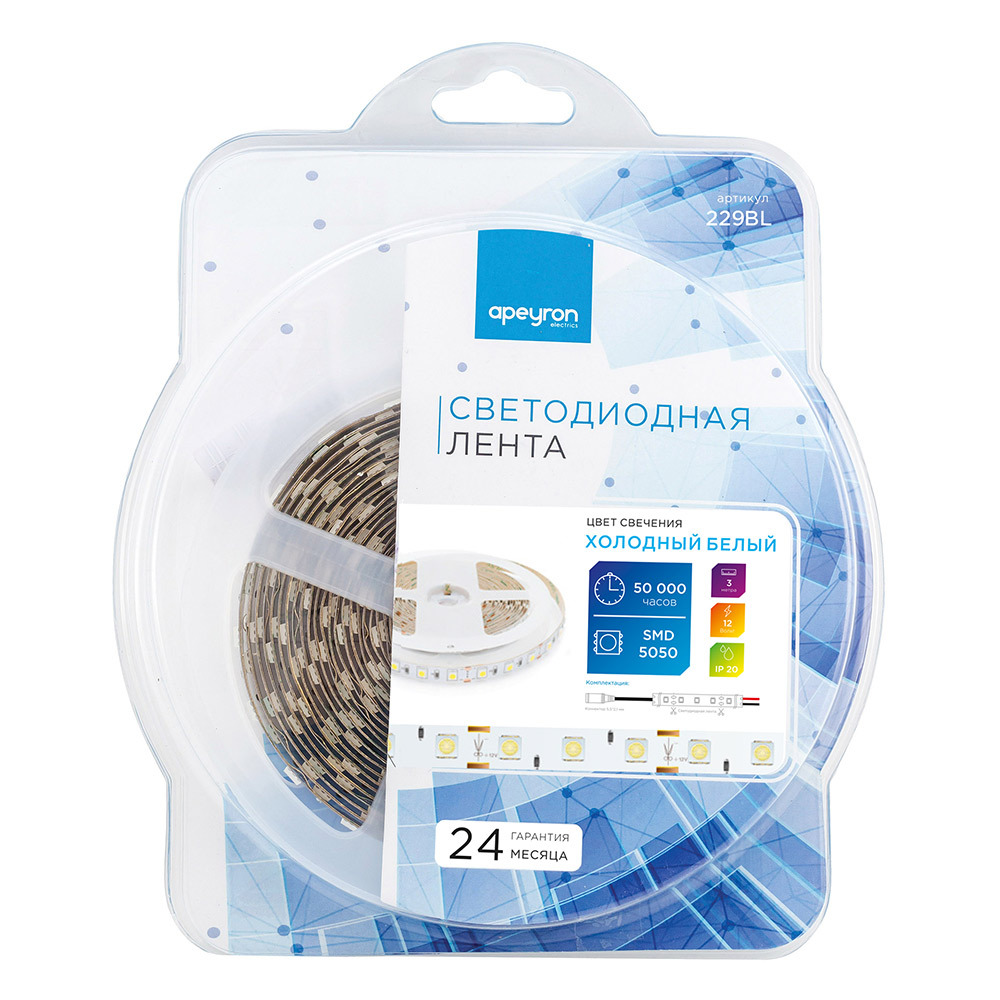 original-6197.jpg Лента светодиодная SMD 5050 6500К 12 В 14,4 Вт/м 3 м IP20 Apeyron (229BL) — изображение 1