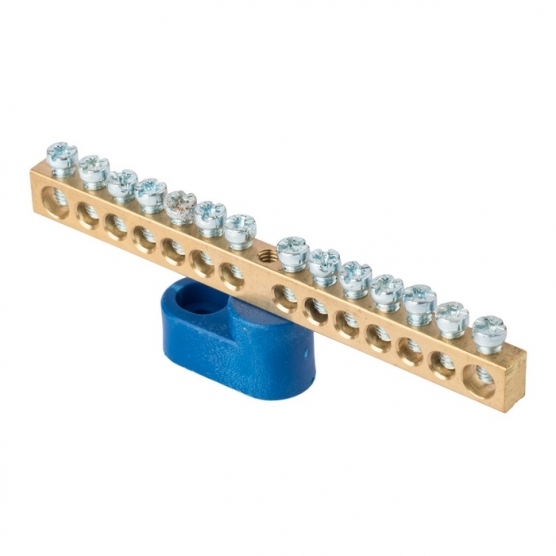 original-9962.jpg Шина нулевая на угловом изоляторе EKF PROxima 8х12 мм 14 отверстий синяя (10 шт.) (sn0-63-14-1) — изображение 1